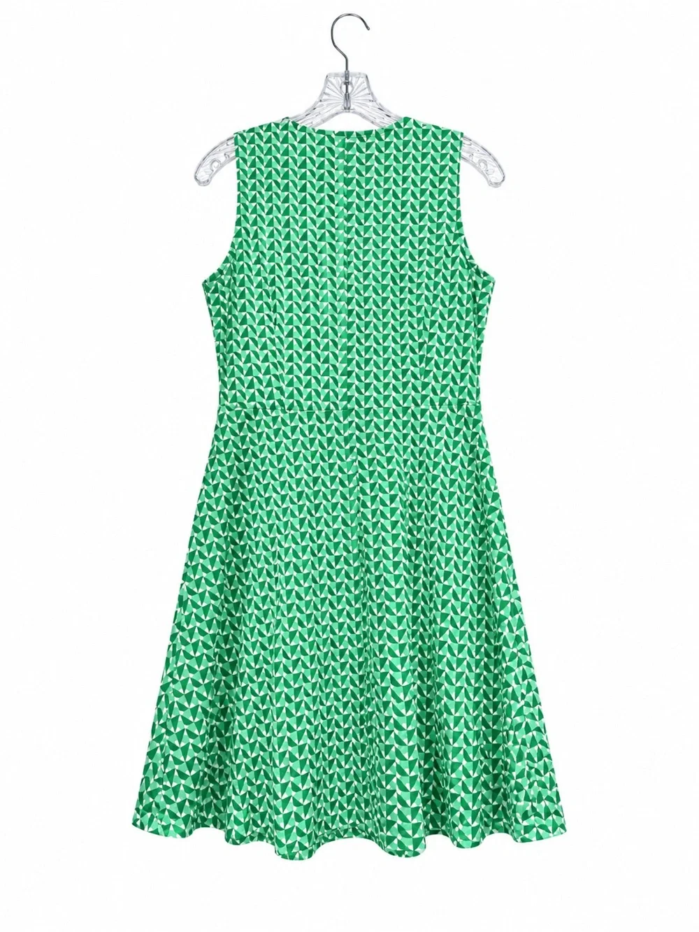 New York & Company Green Geometric Fit & Flare Dress Size L
